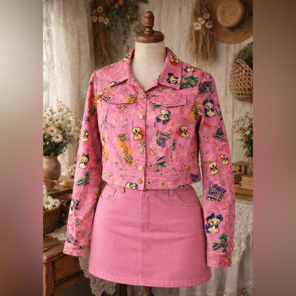 Jackets & Blazers - Colin Locascio “Pasta” Novelty Print Pink Denim Style Jacket